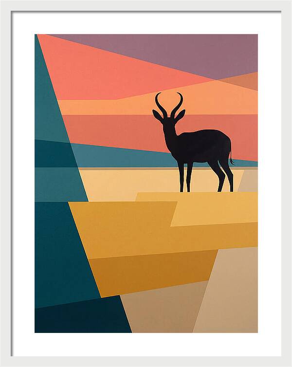Springbok Silhouette Against Geometric Landscape