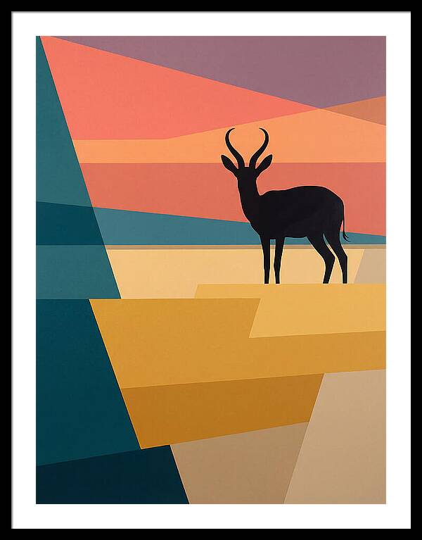 Springbok Silhouette Against Geometric Landscape