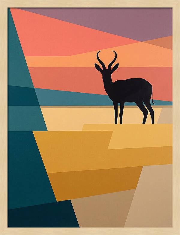Springbok Silhouette Against Geometric Landscape