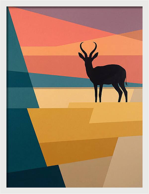 Springbok Silhouette Against Geometric Landscape