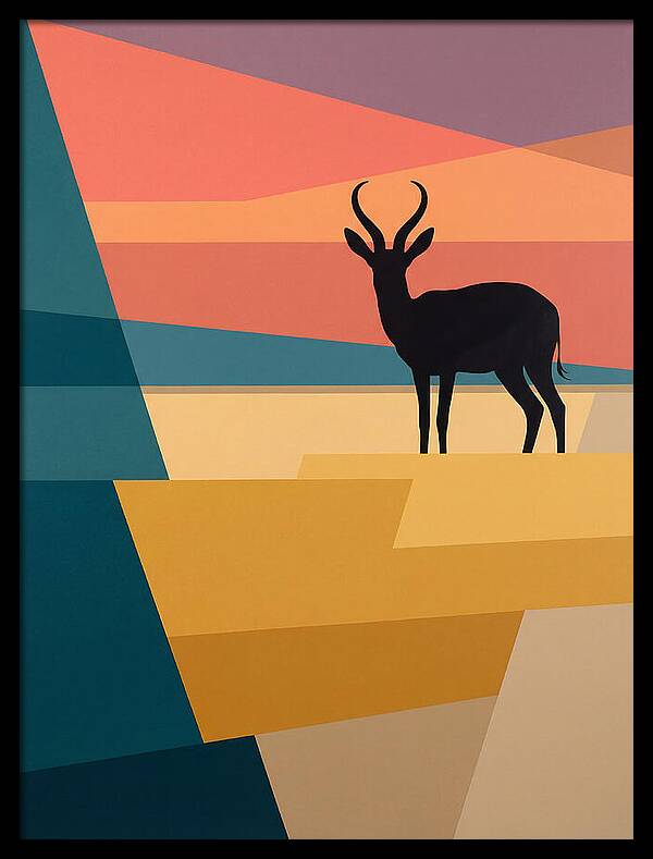 Springbok Silhouette Against Geometric Landscape