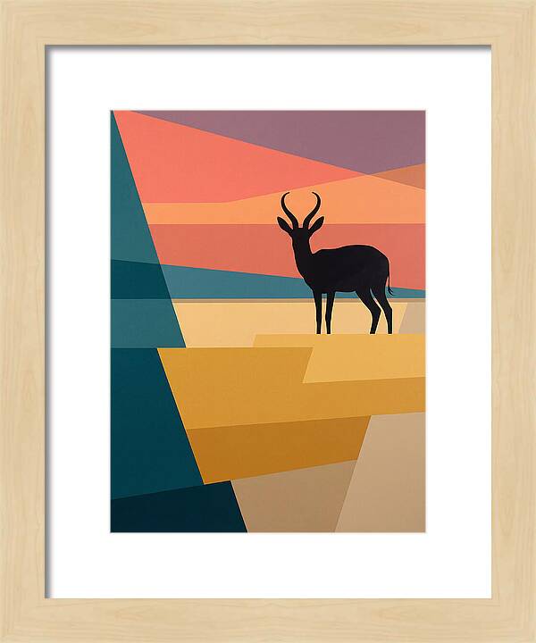 Springbok Silhouette Against Geometric Landscape