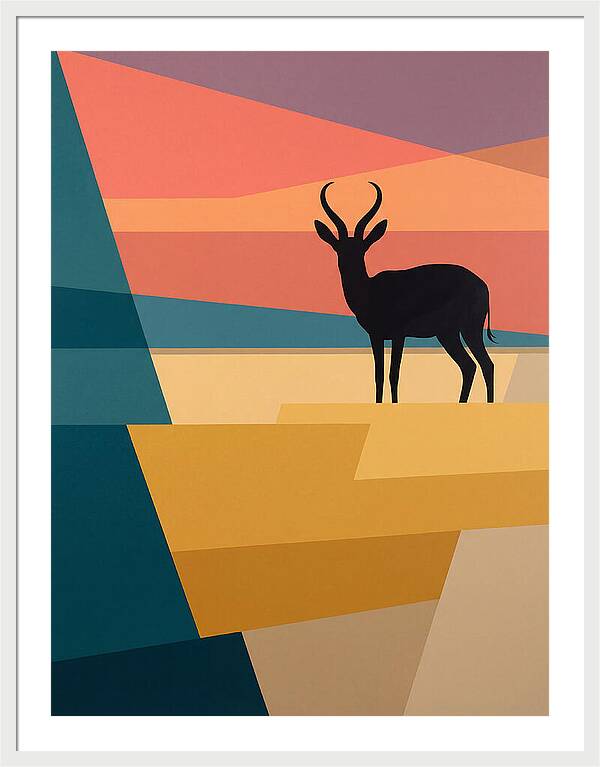 Springbok Silhouette Against Geometric Landscape