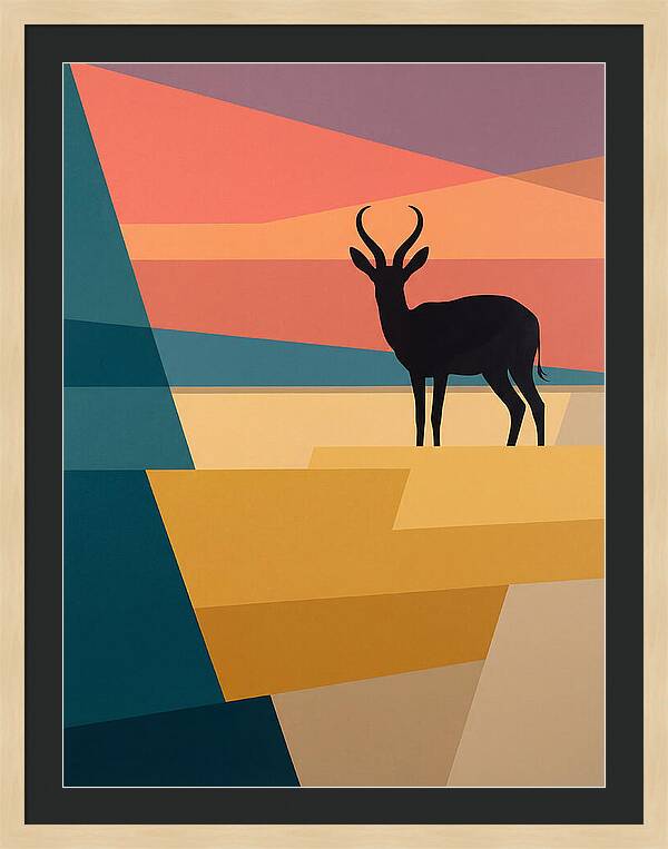 Springbok Silhouette Against Geometric Landscape