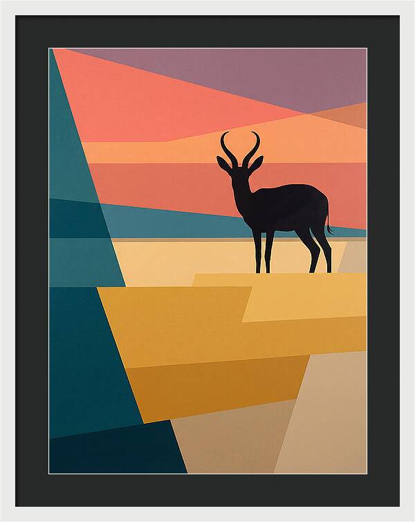 Springbok Silhouette Against Geometric Landscape