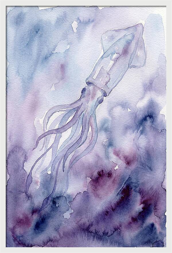 Squid Swimming Through Watercolors