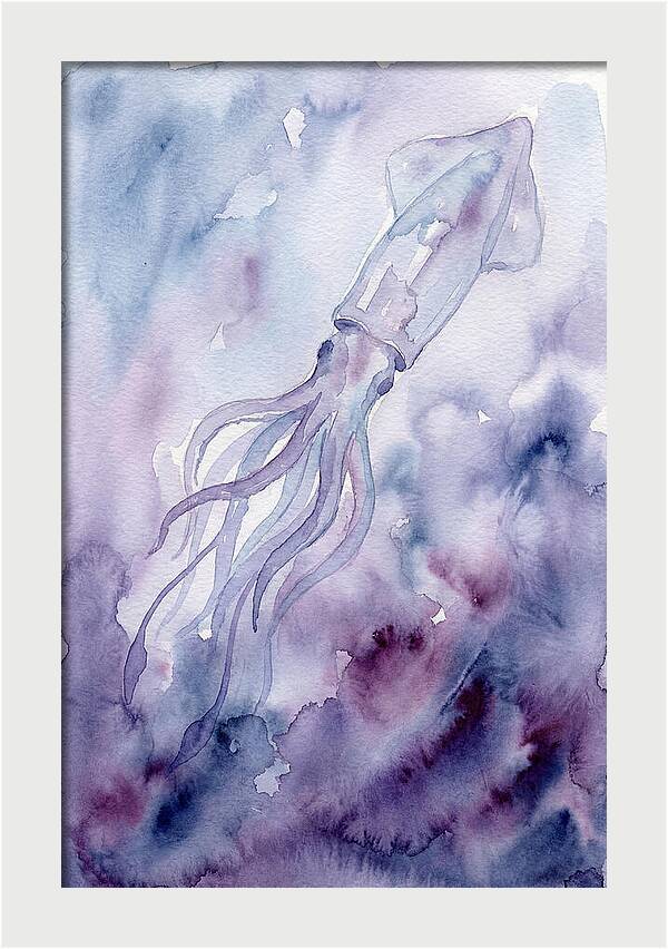 Squid Swimming Through Watercolors