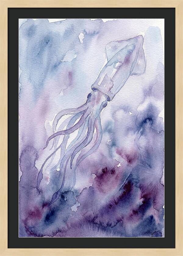 Squid Swimming Through Watercolors