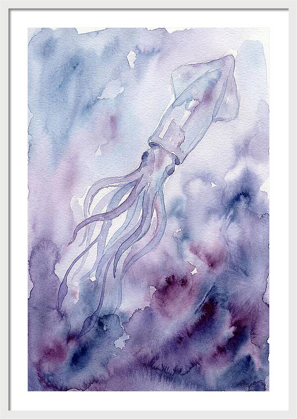 Squid Swimming Through Watercolors