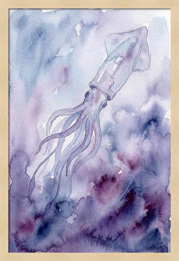 Squid Swimming Through Watercolors