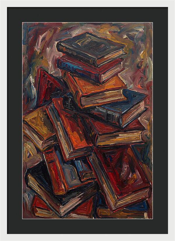 Stacked Books In Expressionist Style