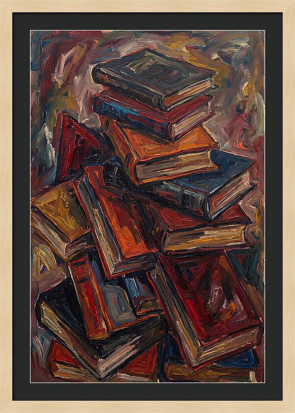 Stacked Books In Expressionist Style
