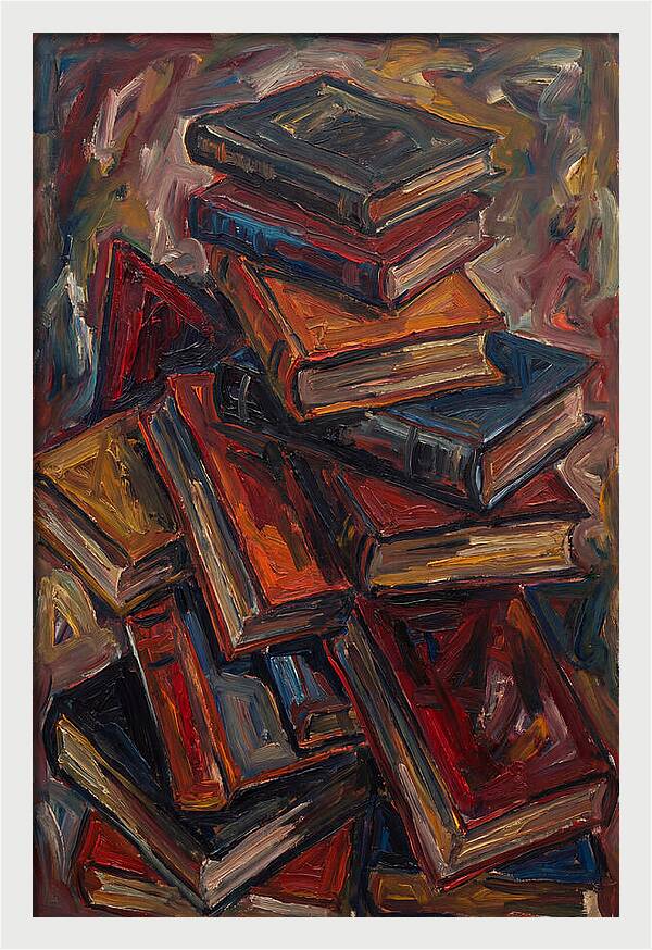 Stacked Books In Expressionist Style