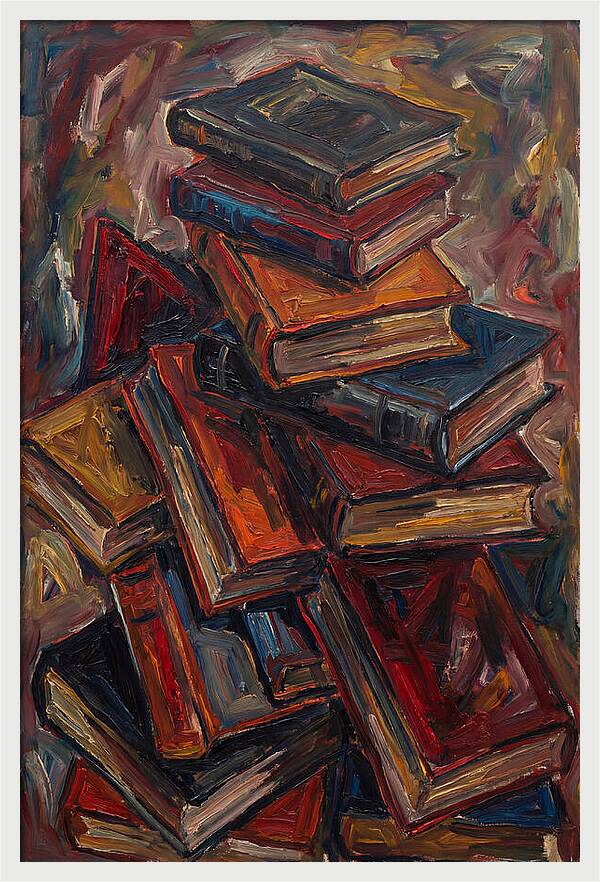 Stacked Books In Expressionist Style