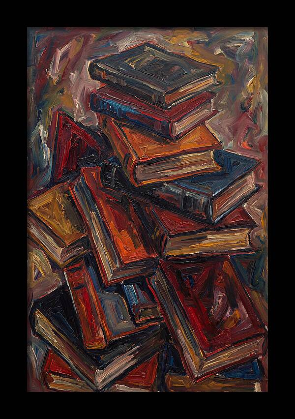Stacked Books In Expressionist Style