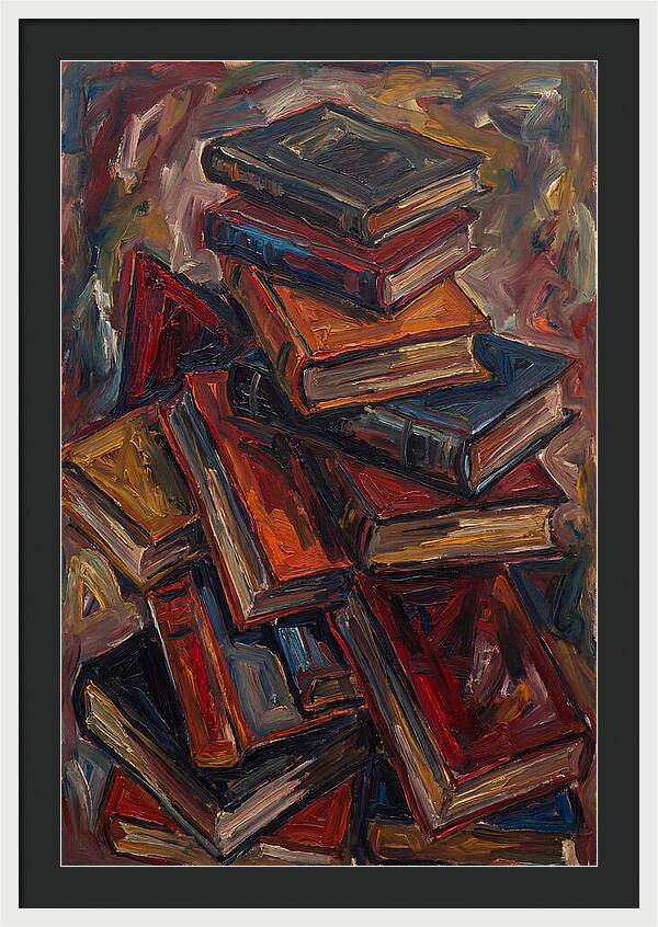 Stacked Books In Expressionist Style