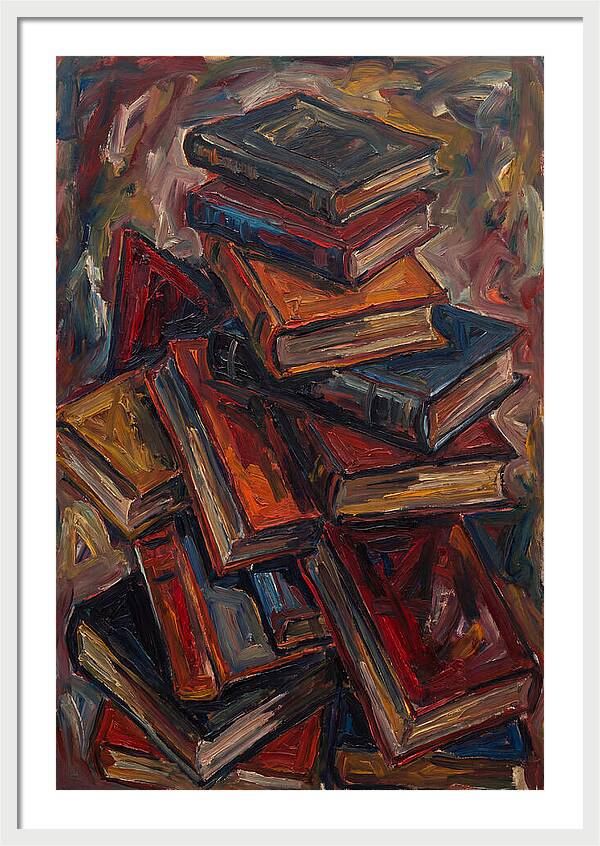 Stacked Books In Expressionist Style