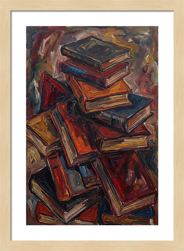 Stacked Books In Expressionist Style