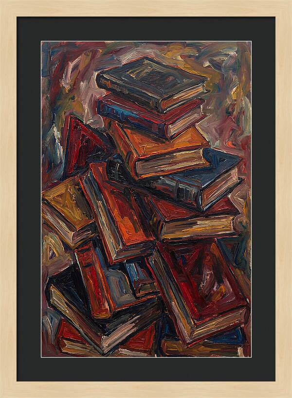 Stacked Books In Expressionist Style