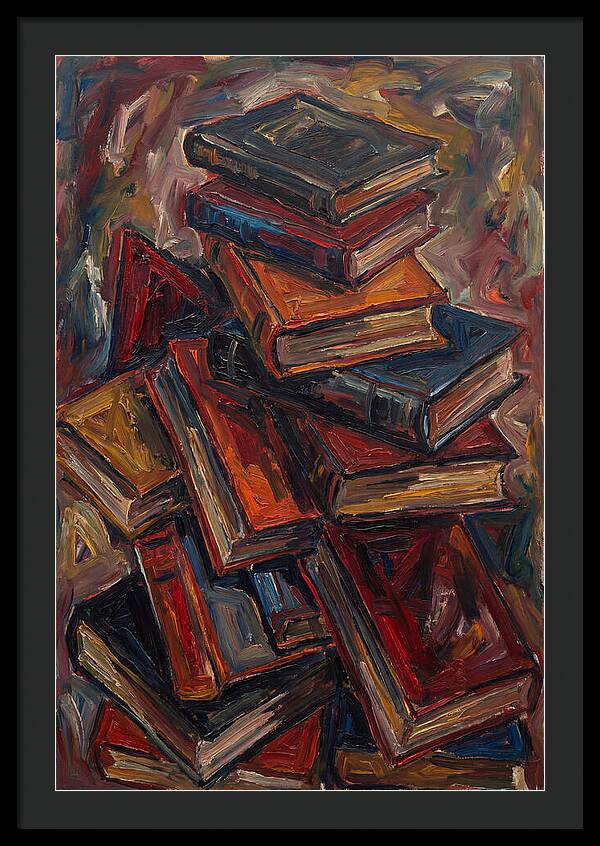 Stacked Books In Expressionist Style