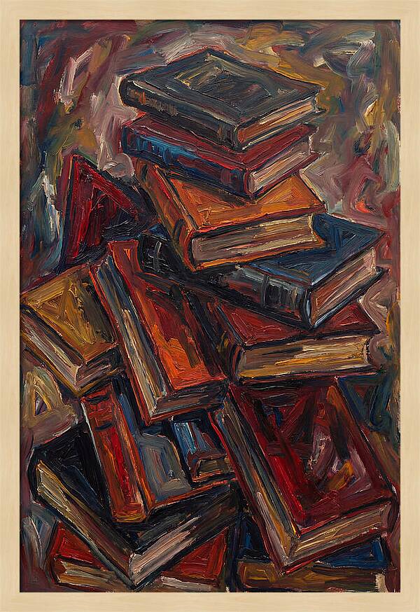 Stacked Books In Expressionist Style