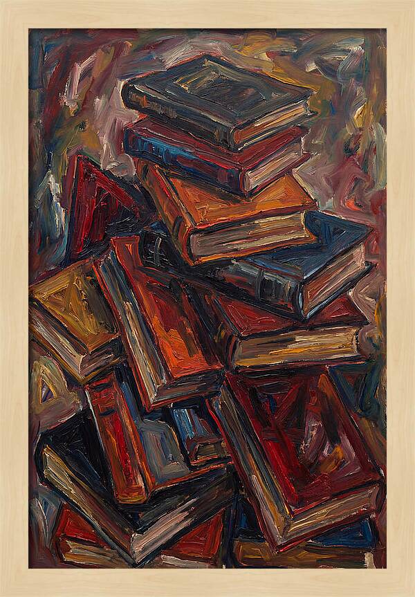 Stacked Books In Expressionist Style
