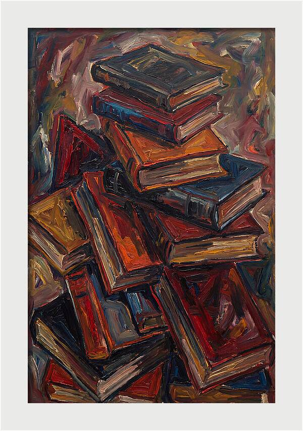 Stacked Books In Expressionist Style