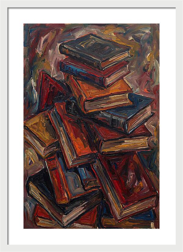 Stacked Books In Expressionist Style