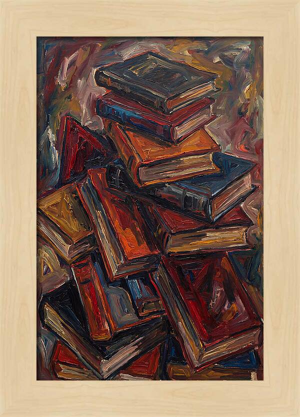 Stacked Books In Expressionist Style