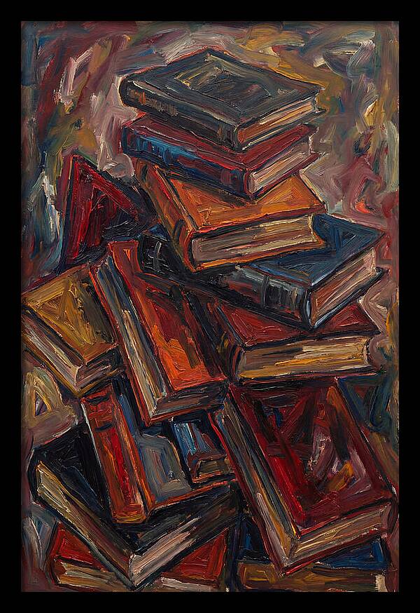Stacked Books In Expressionist Style