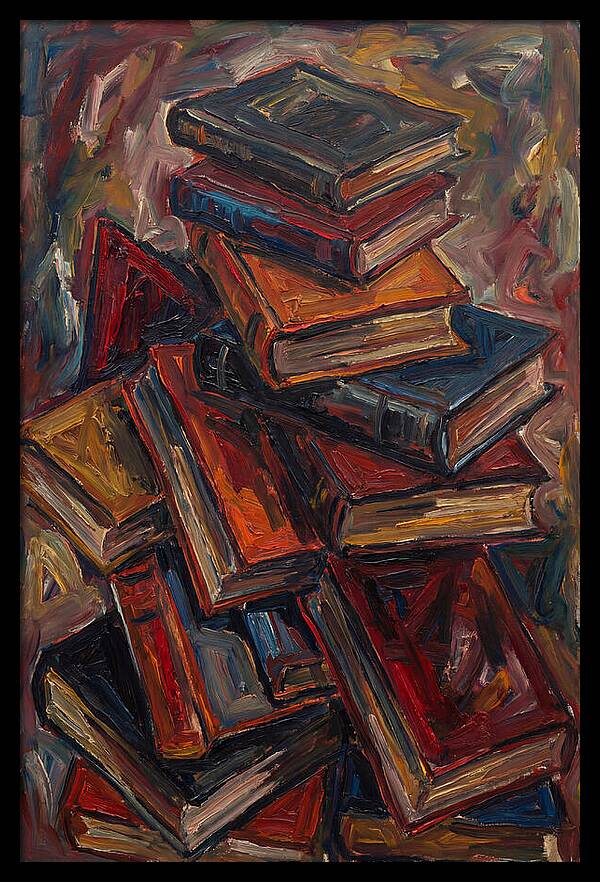 Stacked Books In Expressionist Style