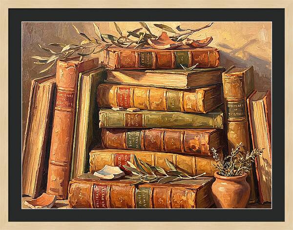 Stacked Books In Mediterranean Light