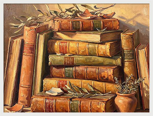 Stacked Books In Mediterranean Light