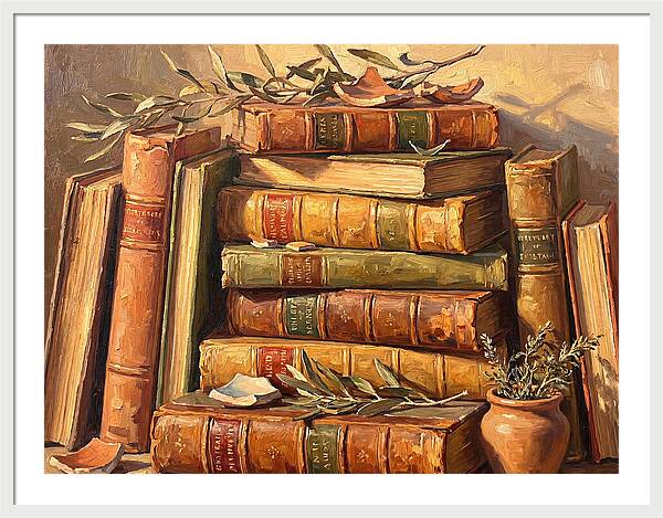 Stacked Books In Mediterranean Light