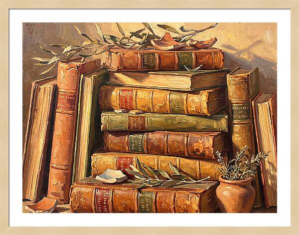 Stacked Books In Mediterranean Light
