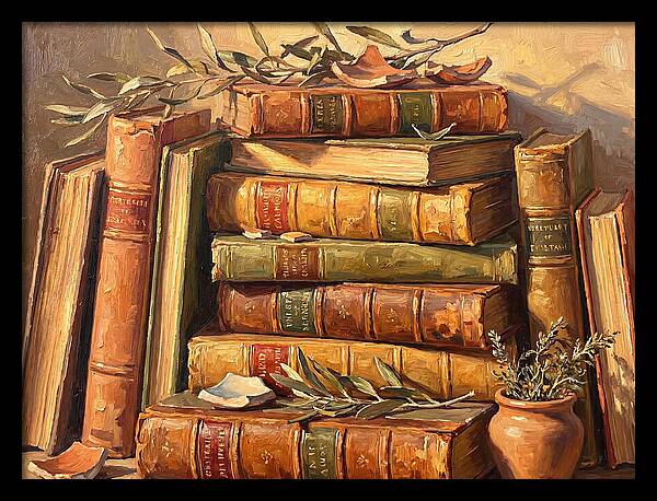Stacked Books In Mediterranean Light