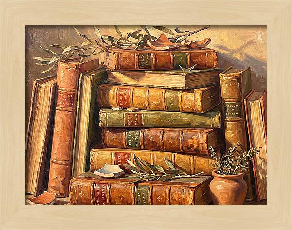 Stacked Books In Mediterranean Light