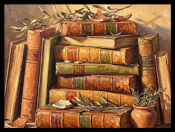 Stacked Books In Mediterranean Light