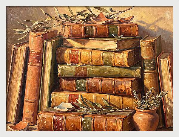 Stacked Books In Mediterranean Light