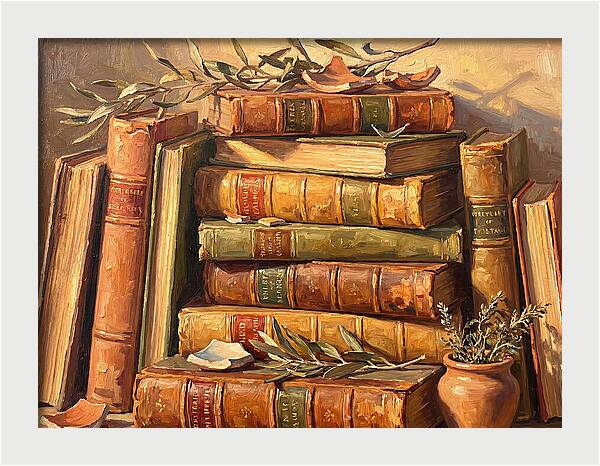 Stacked Books In Mediterranean Light
