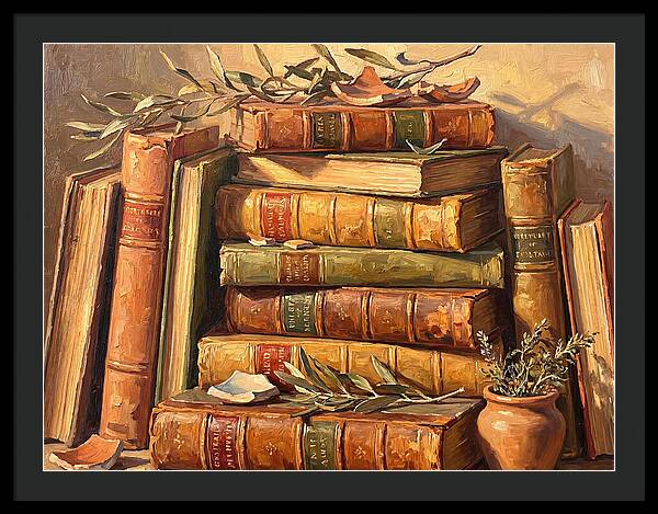 Stacked Books In Mediterranean Light