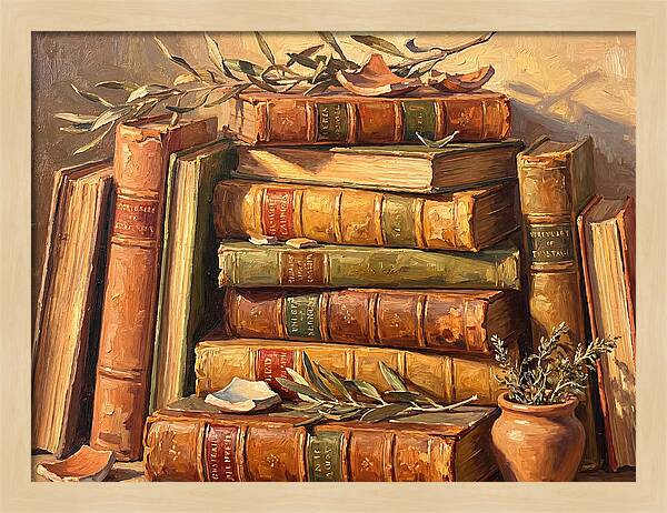 Stacked Books In Mediterranean Light