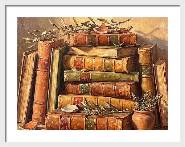 Stacked Books In Mediterranean Light