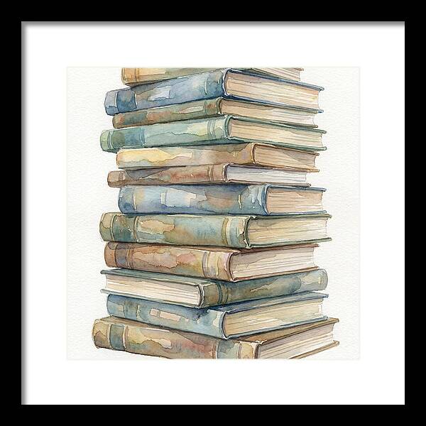 Stacked Books In Watercolor