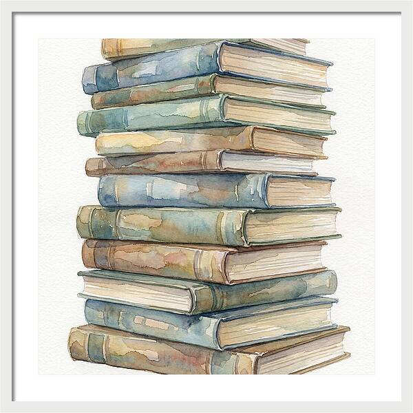 Stacked Books In Watercolor