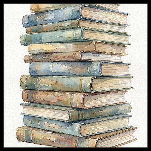 Stacked Books In Watercolor