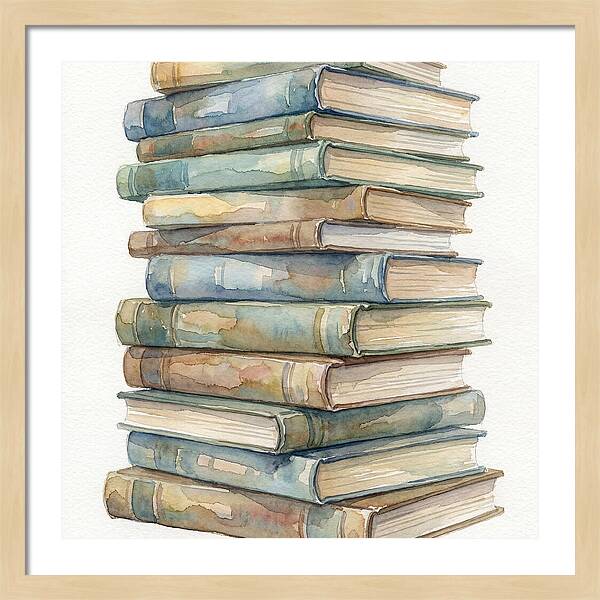 Stacked Books In Watercolor