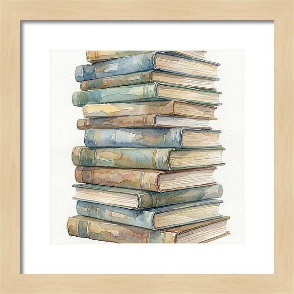 Stacked Books In Watercolor