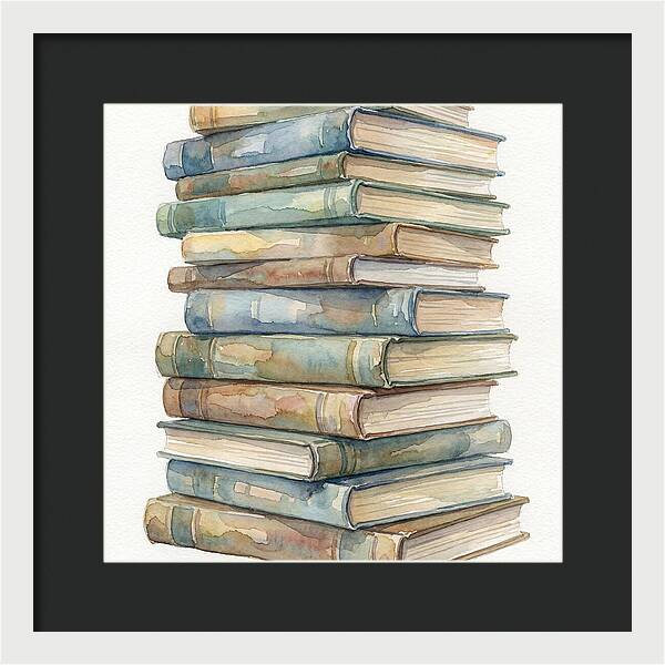 Stacked Books In Watercolor