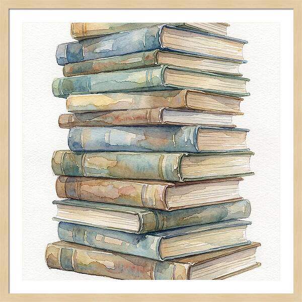 Stacked Books In Watercolor